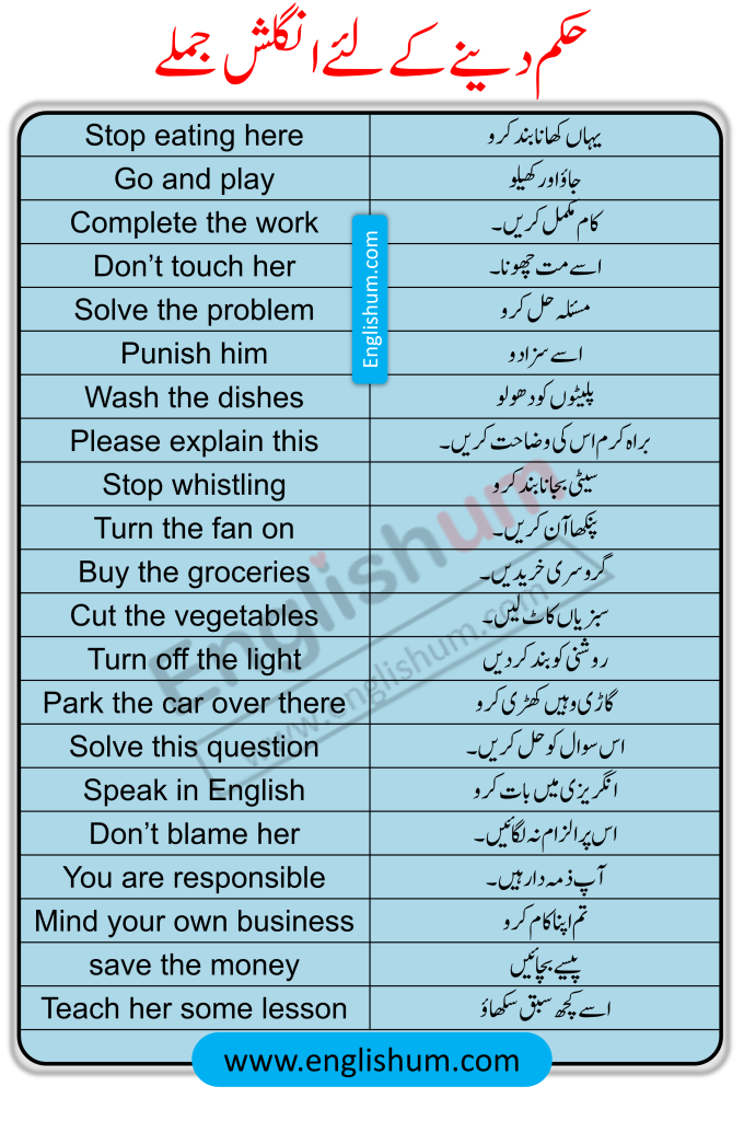 English to Urdu Sentences for Order