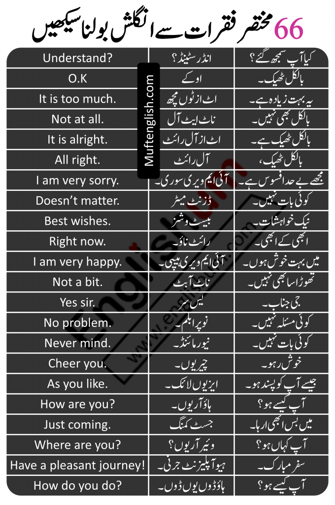 Short English To Urdu Sentences