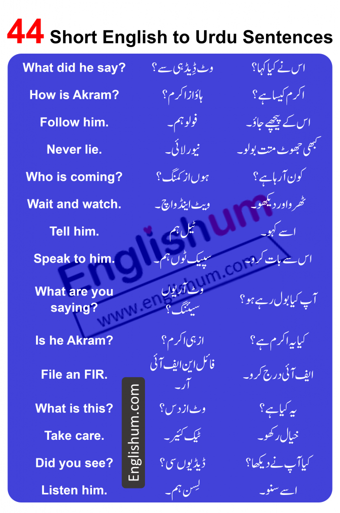 44 Short English Sentences with Urdu Translation