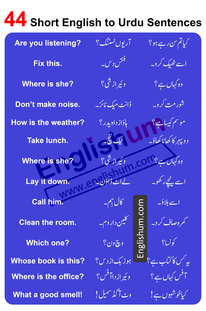 Short English Urdu Sentences