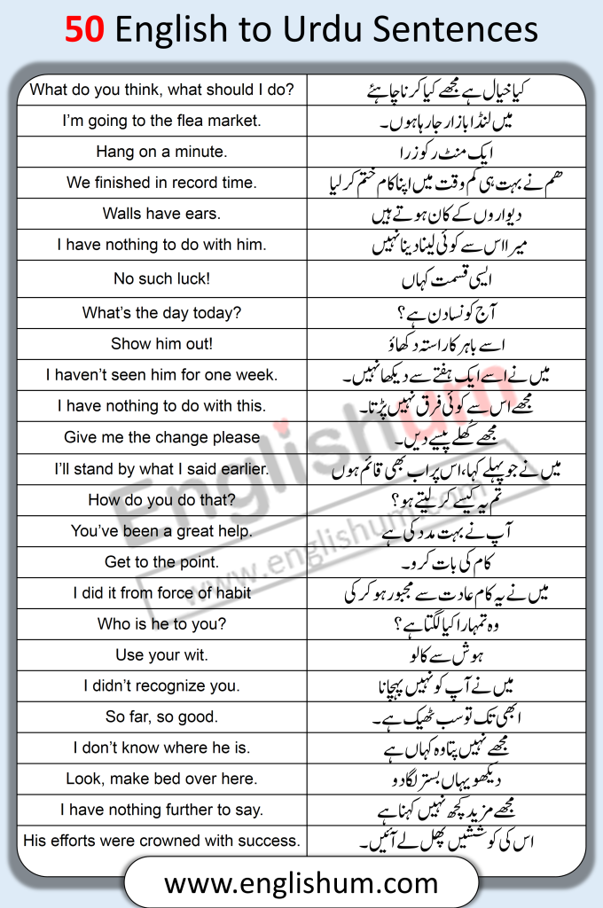 Sentences with Their Urdu Translation