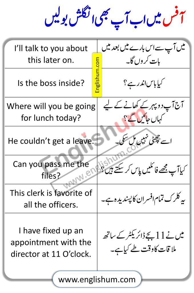Sentences with Urdu Translation Used at the Office