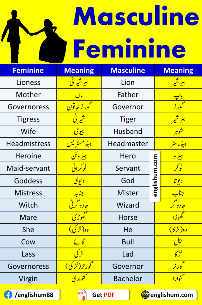 Masculine and Feminine Words in English and Urdu
