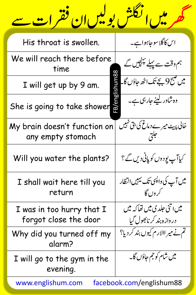 English to Urdu Sentences Used at Home