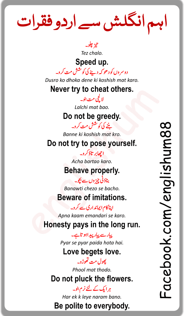 Daily Use English Sentences with Urdu Translation