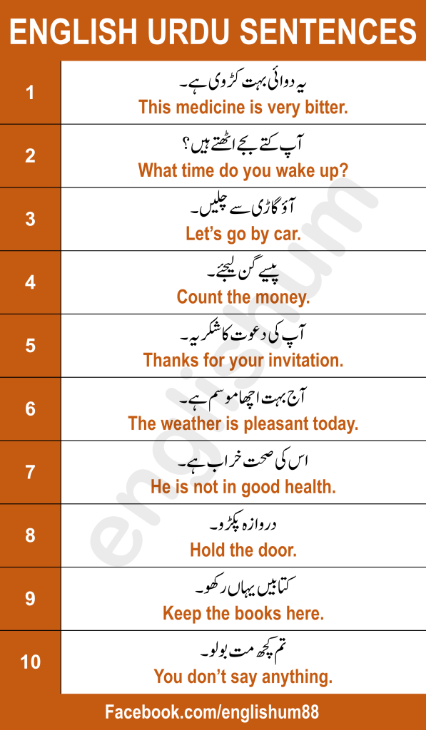 English Sentences Used in Daily Life with Urdu